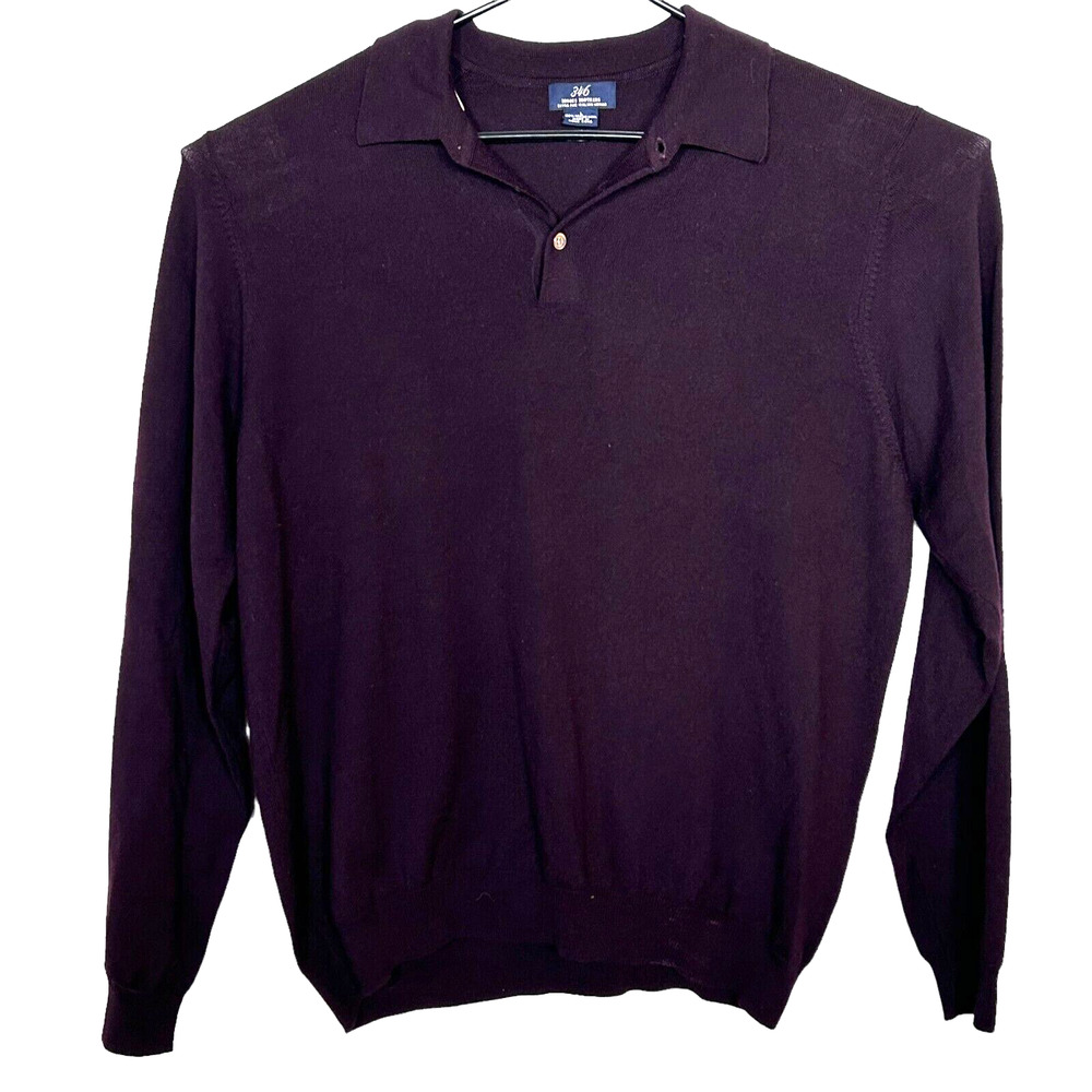 Brooks Brothers 346 Merino Wool Sweater Mens L Brown Long Sleeve Extra Fine